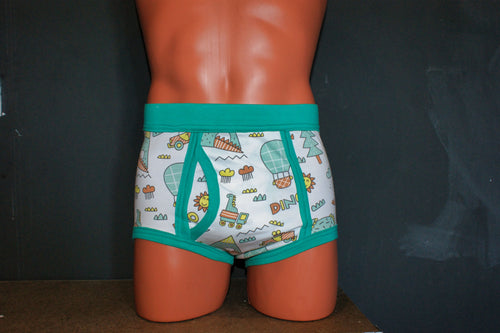 Handmade Cartoon Print Single Seat Briefs – Retro Cotton A-Front Underwear