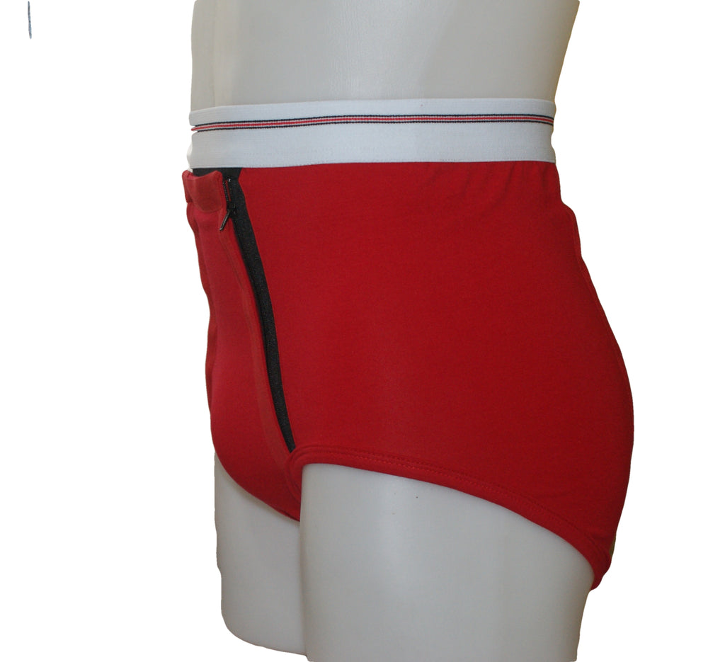 Briefs With double seat with front flap with high waist in Red.