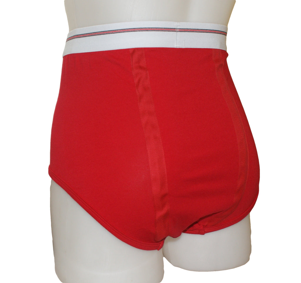 Briefs With double seat with front flap with high waist in Red.