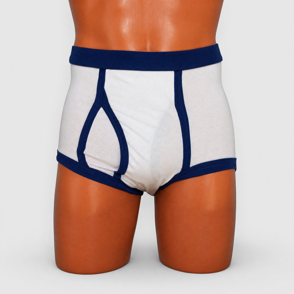 White & Navy Retro Double Seat Cotton Briefs