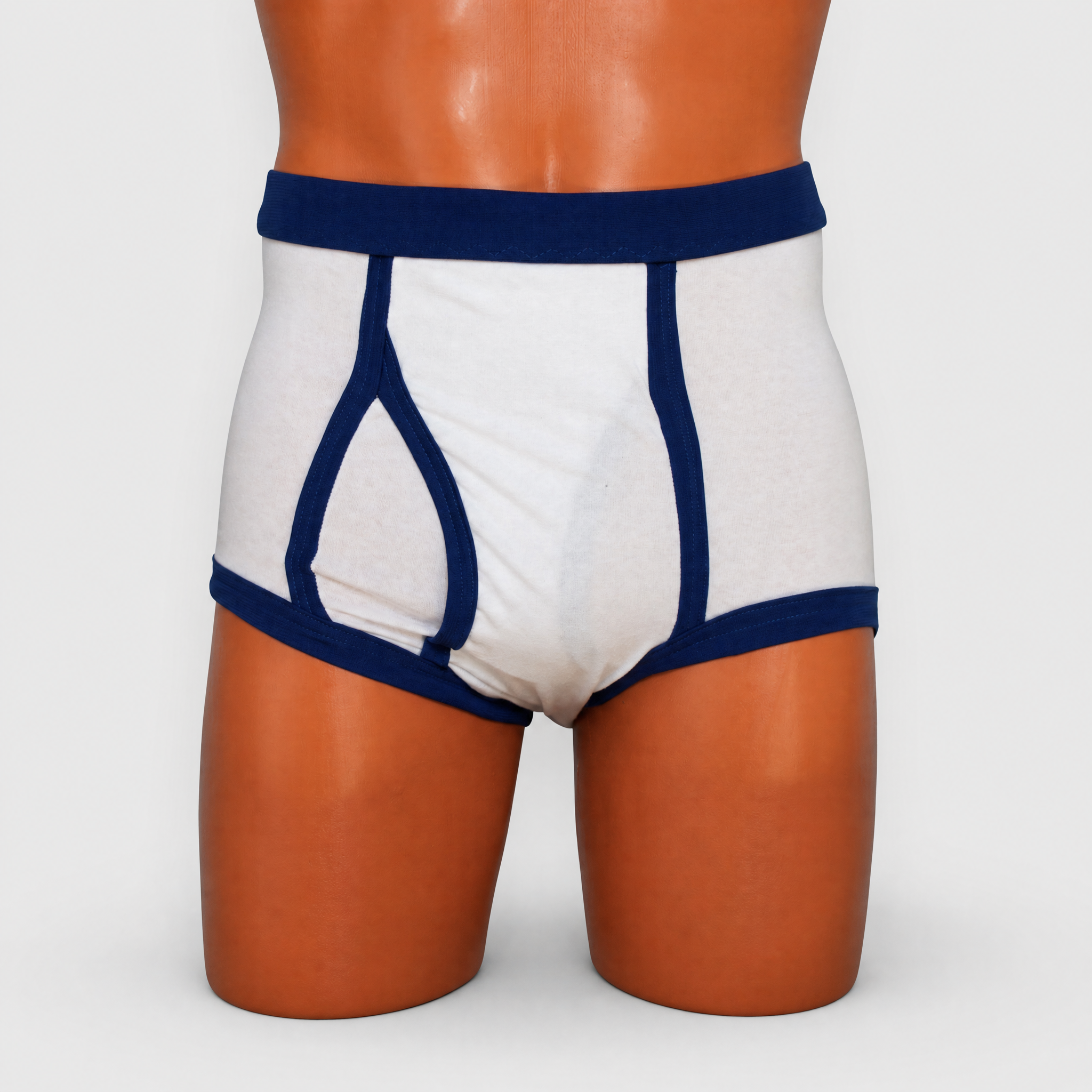 White & Navy Retro Double Seat Cotton Briefs
