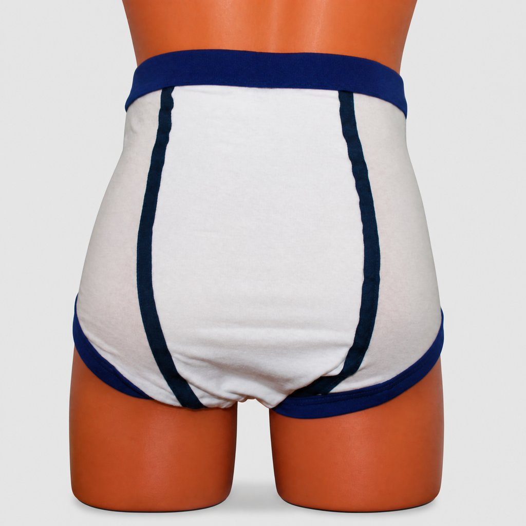 White & Navy Retro Double Seat Cotton Briefs
