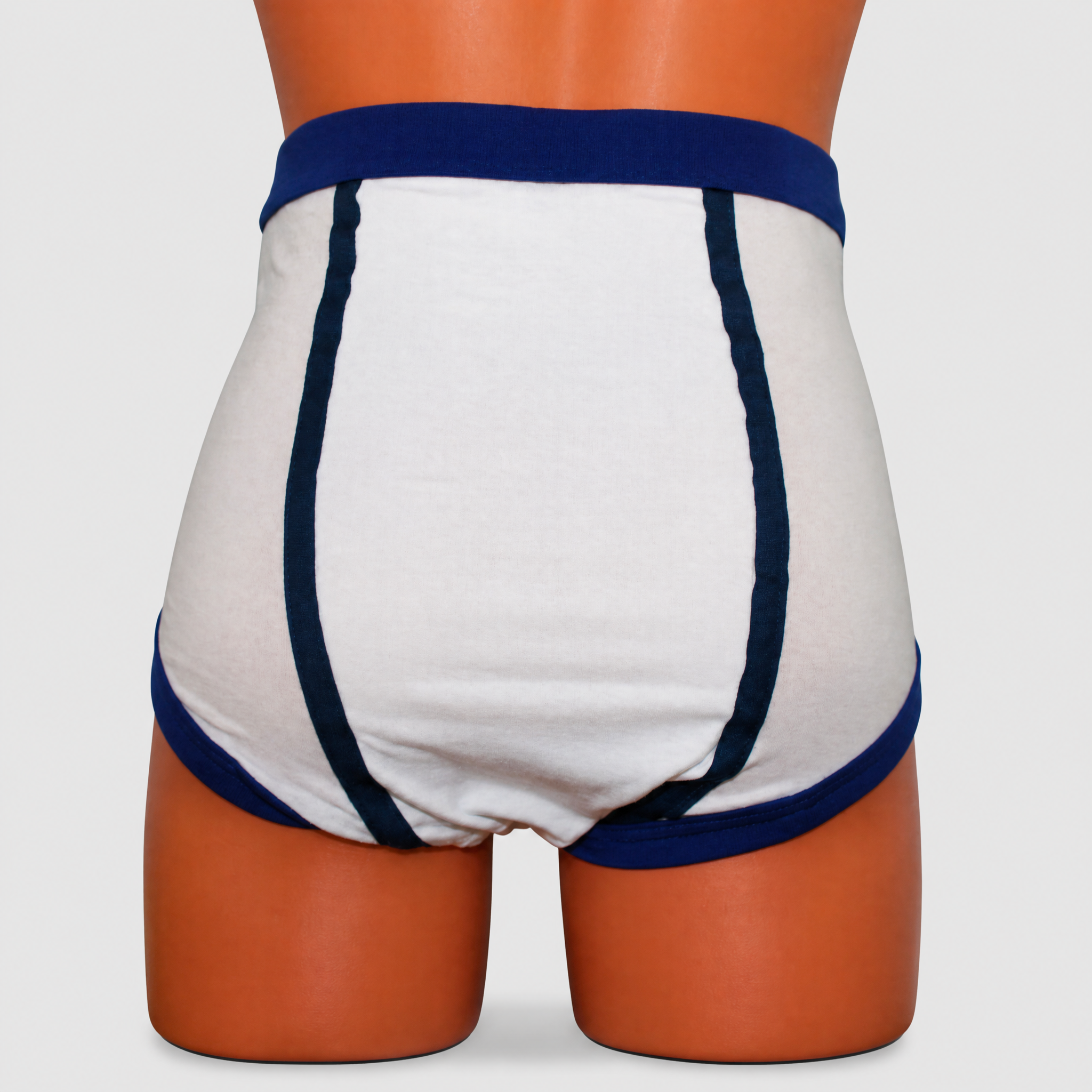 White & Navy Retro Double Seat Cotton Briefs