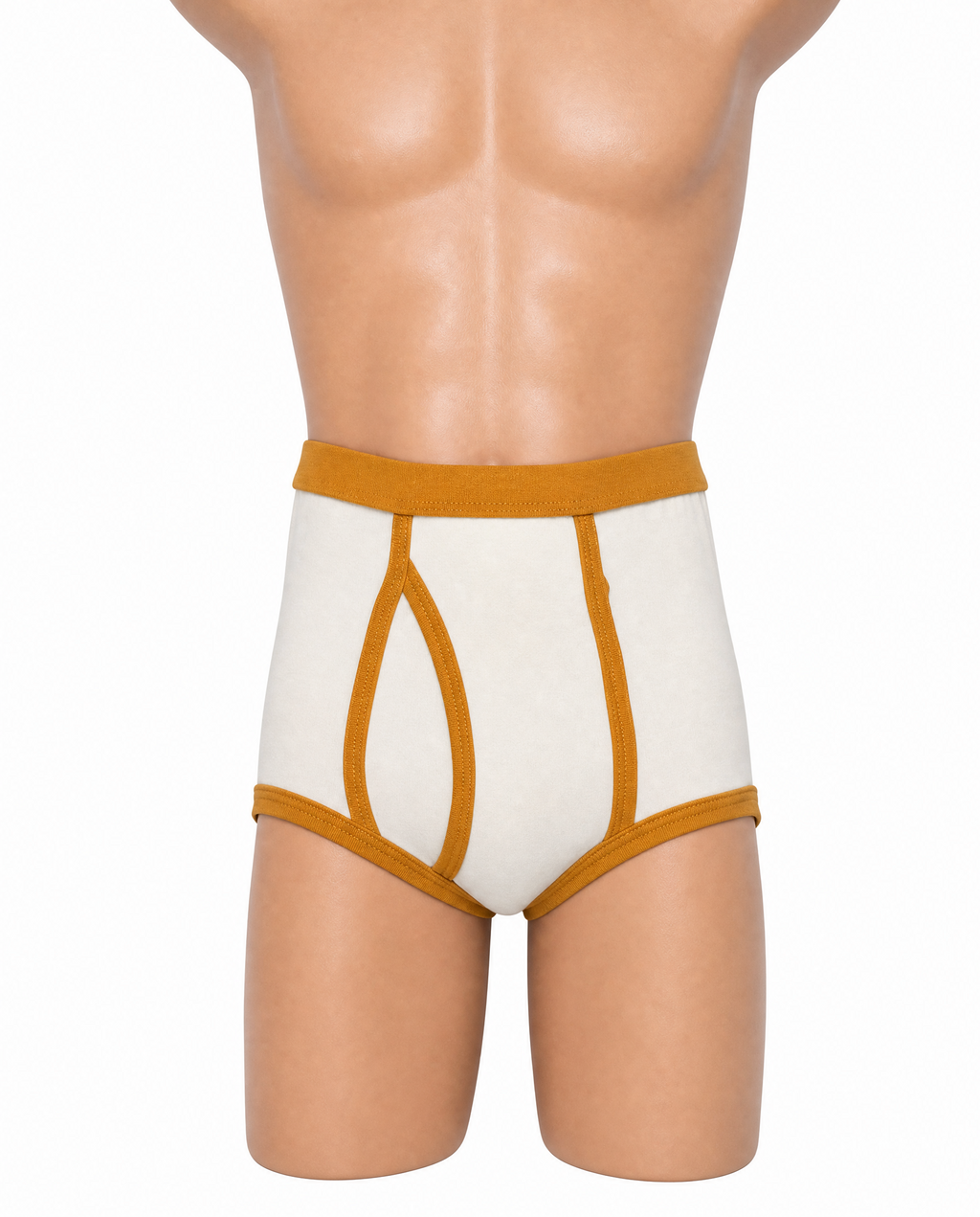 Classic 1970s Retro Briefs — Cream & Mustard Gold | Double Seat | A-Front