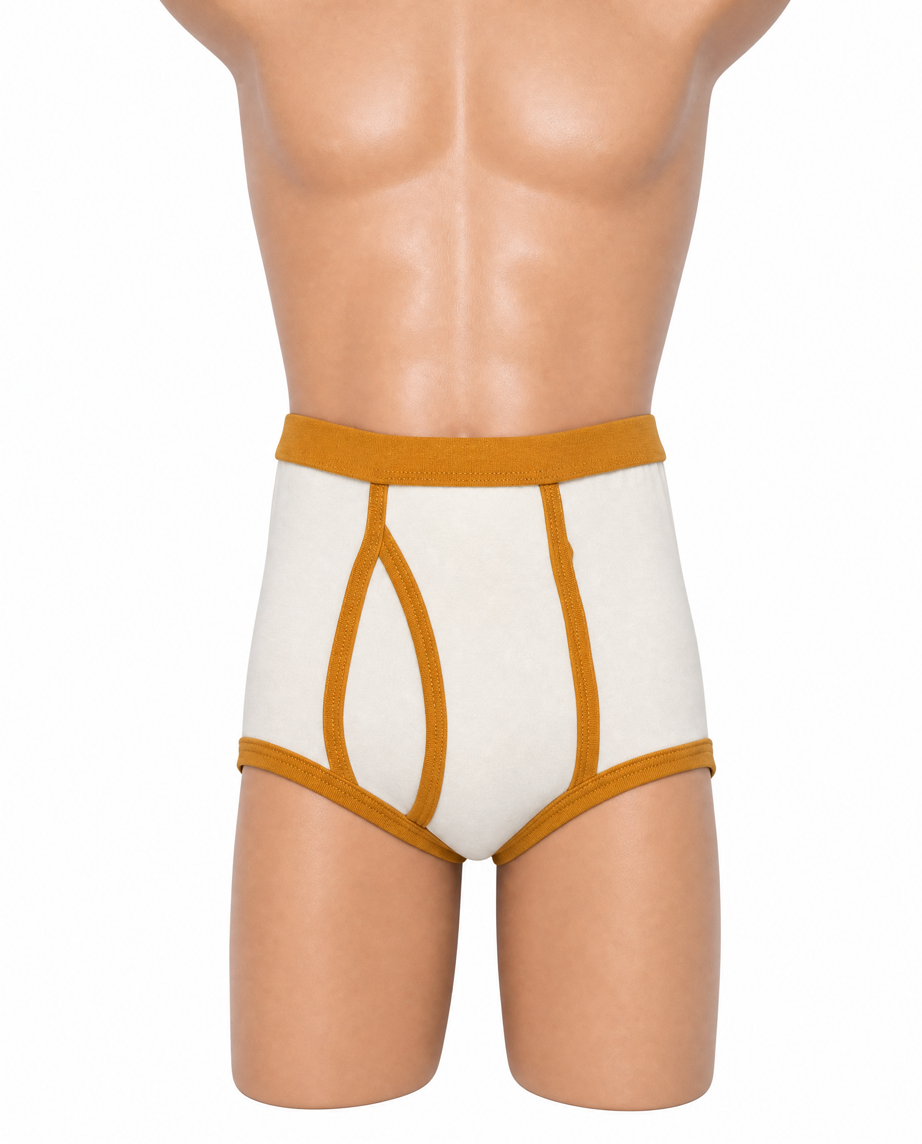 Classic 1970s Retro Briefs — Cream & Mustard Gold | Double Seat | A-Front