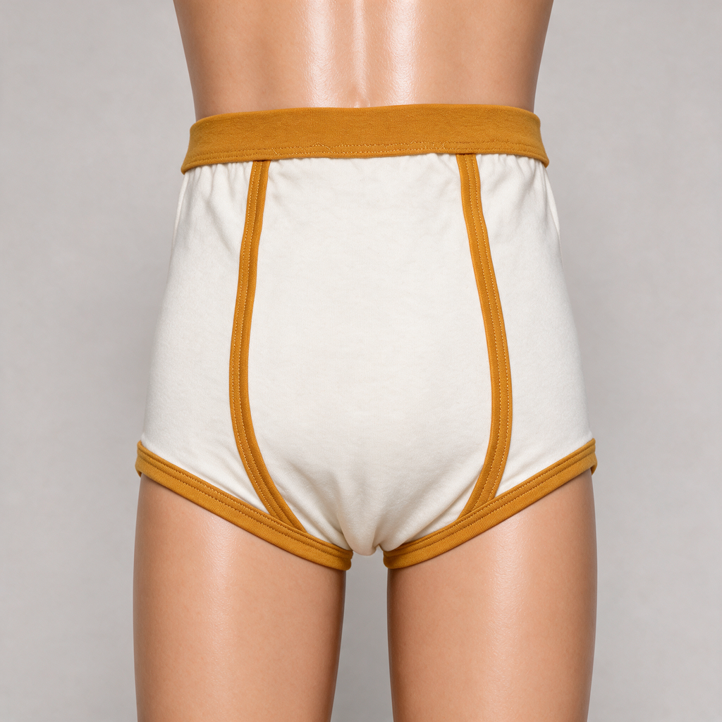 Classic 1970s Retro Briefs — Cream & Mustard Gold | Double Seat | A-Front