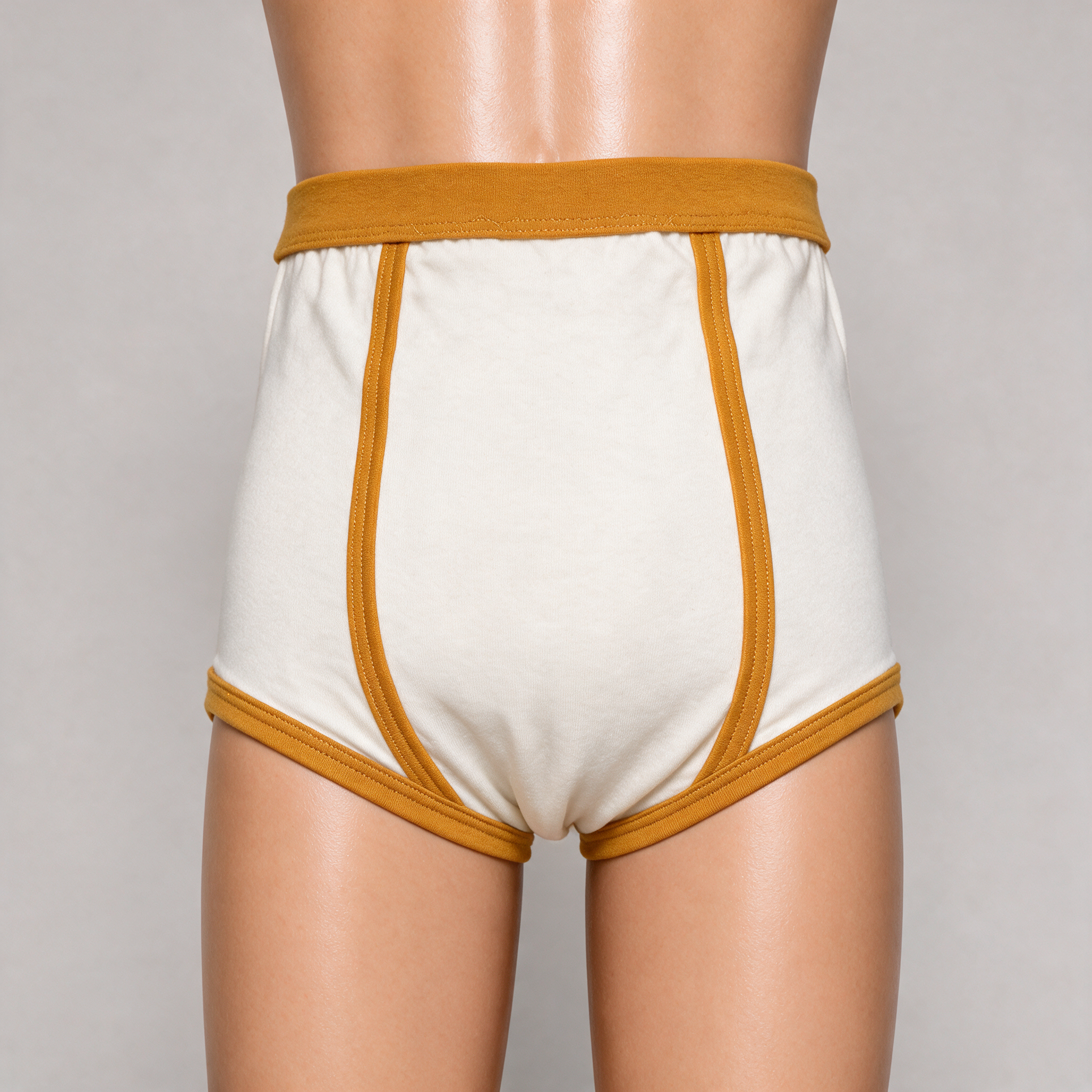 Classic 1970s Retro Briefs — Cream & Mustard Gold | Double Seat | A-Front