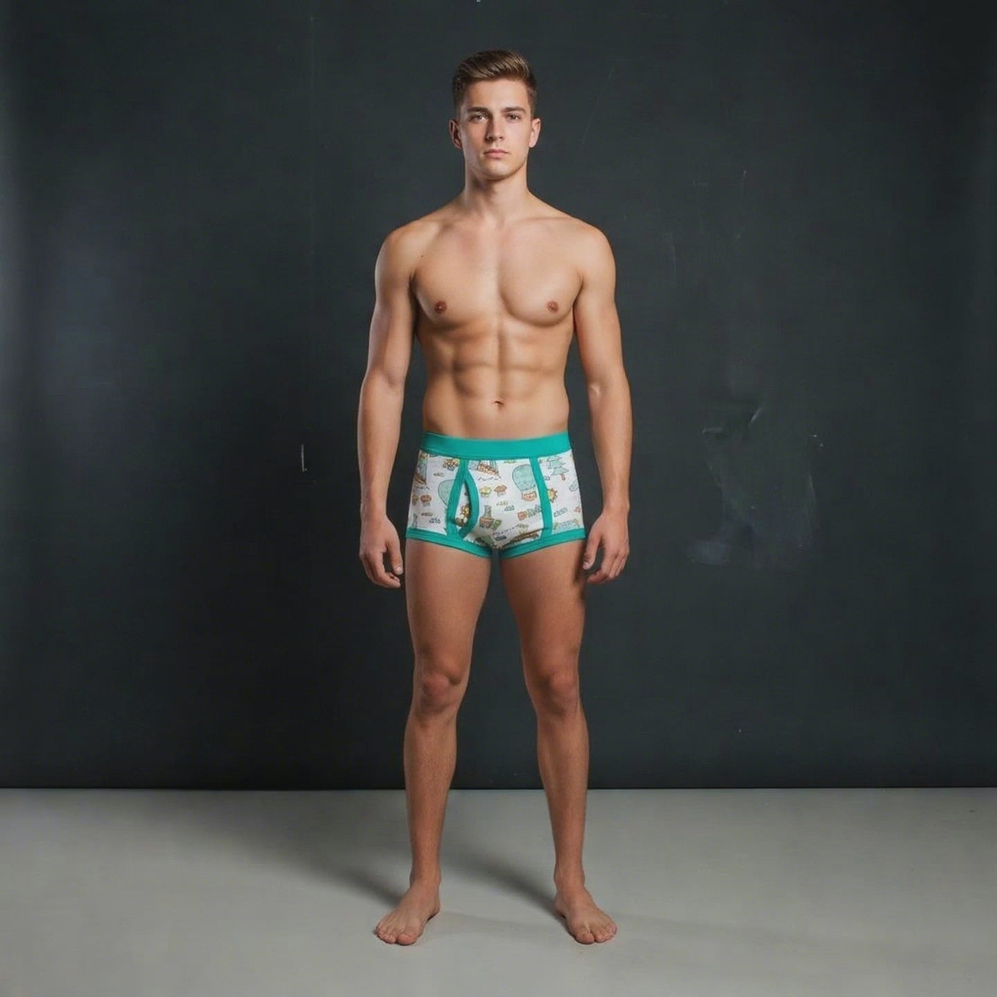 Handmade Cartoon Print Single Seat Briefs – Retro Cotton A-Front Underwear