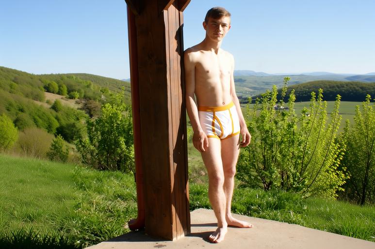 Classic 1970s Retro Briefs — Cream & Mustard Gold | Double Seat | A-Front